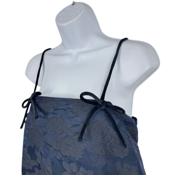 GANNI NEW Navy Blue Botanical Jacquard Formal Bow Strap Midi Dress Size 6 - Picture 9 of 14